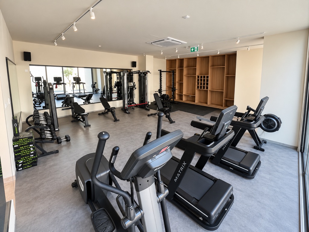 Secondary view of shared strength equipment in the Avalon Gardens gym
