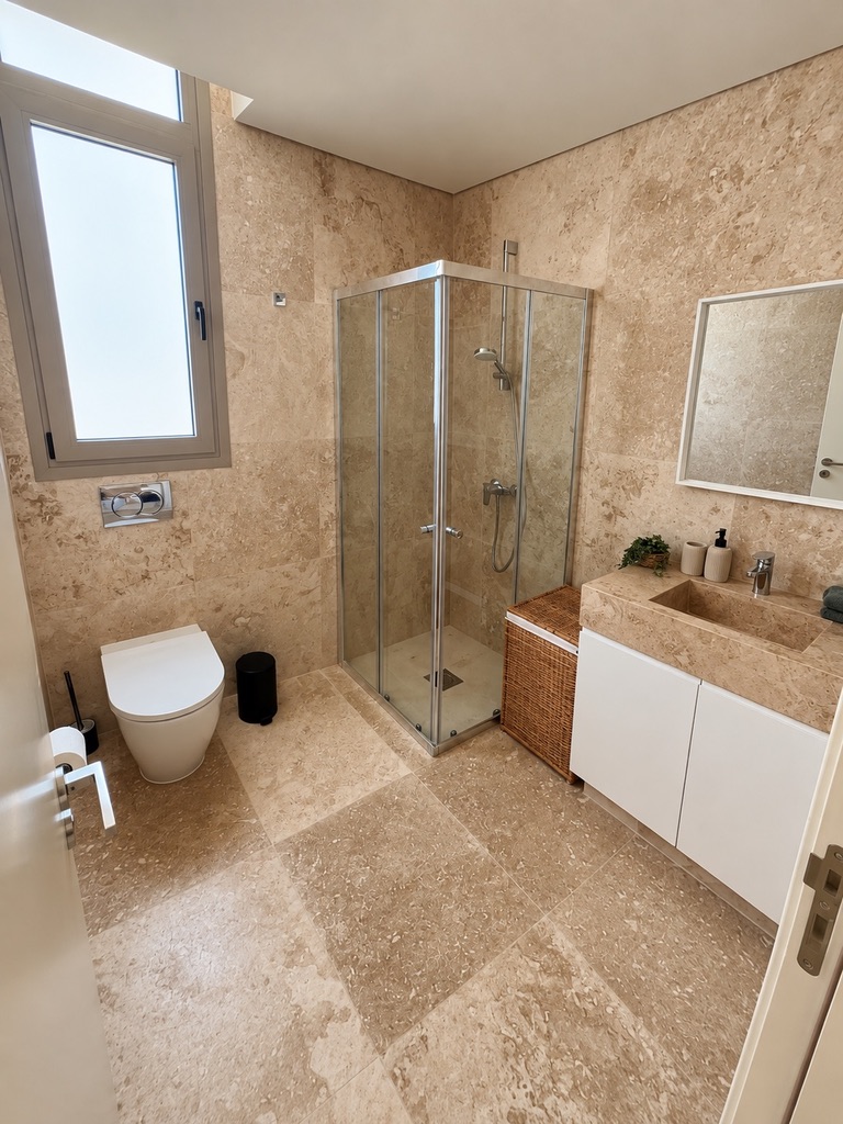 Representative modern bathroom in a serviced apartment at Avalon Gardens