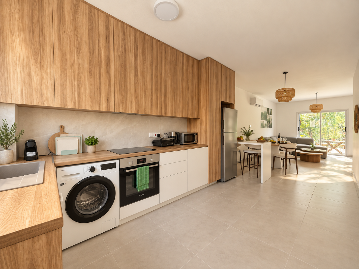 Fully equipped kitchen with oven, washing machine and worktop at Paradise Gardens Villa 30