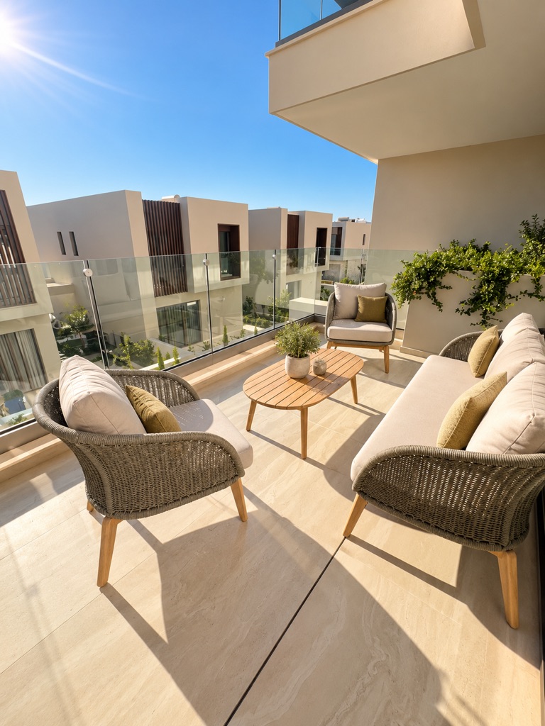 Private balcony seating overlooking the Avalon Gardens residences at Avalon Gardens A106