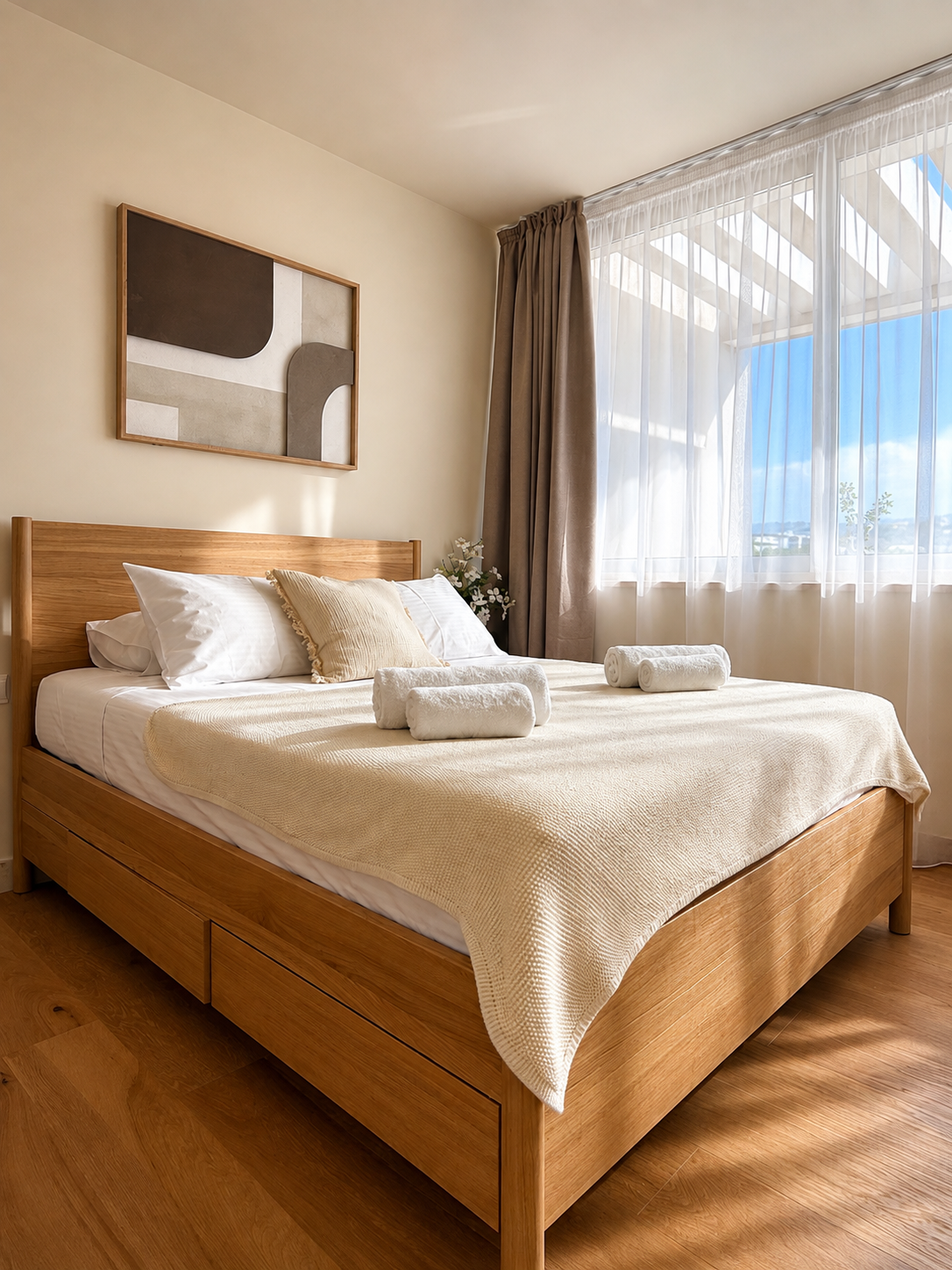 Double bed in the bedroom at Avalon Gardens A202