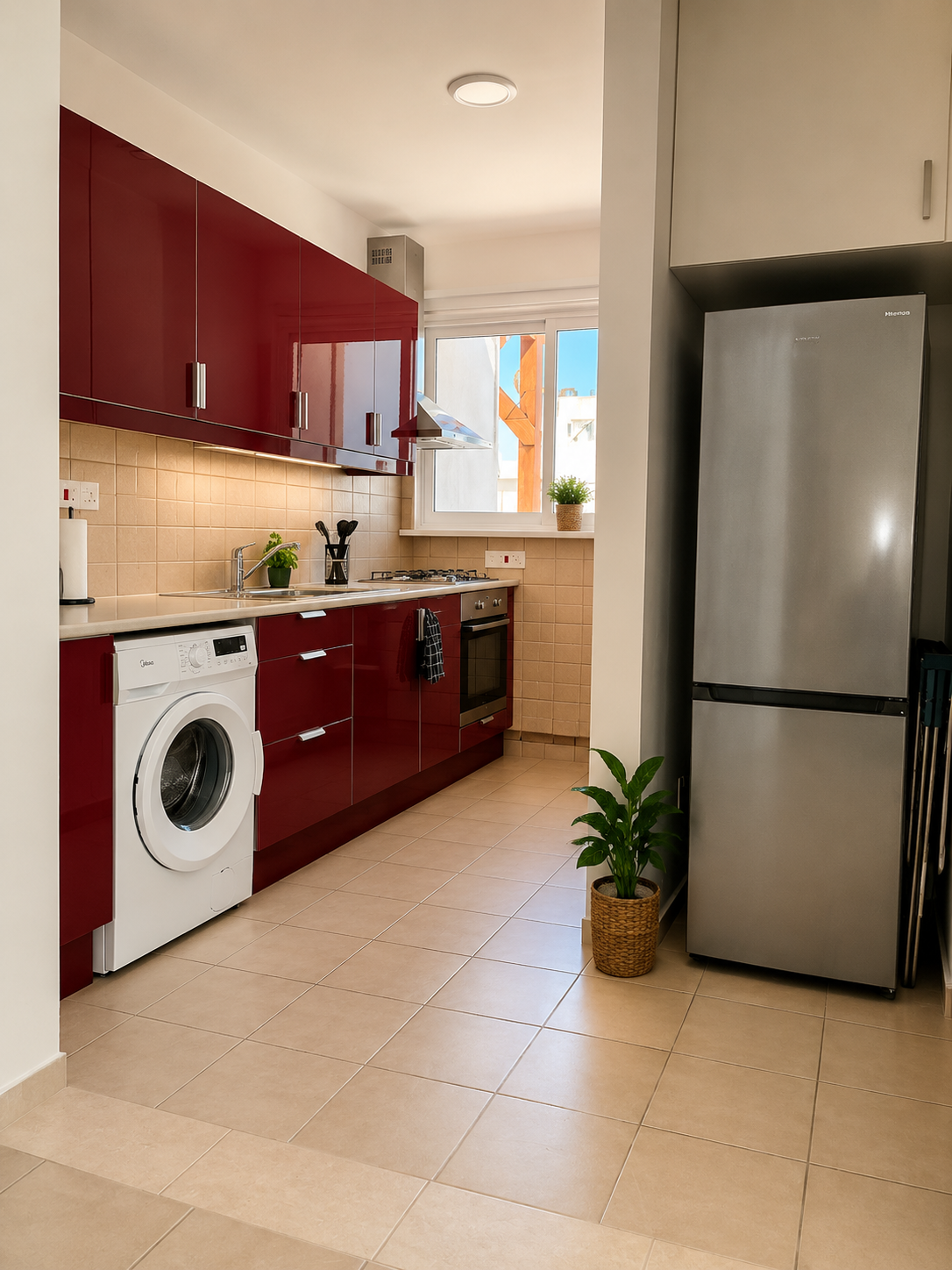 Fully equipped kitchen with washing machine at Pervolia 206 Apartment